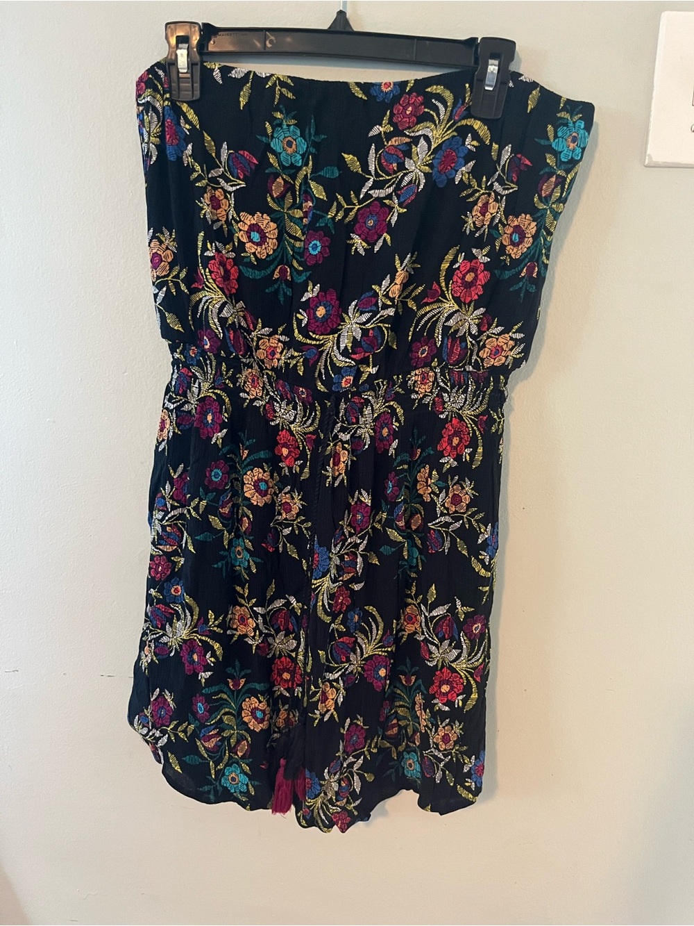 Xhilaration Black Strapless Floral Embroidered Dress